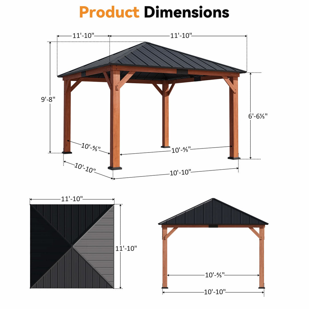 12x12 Fuß Tranquil Grove Zedernholz-Pavillon mit Hartdach