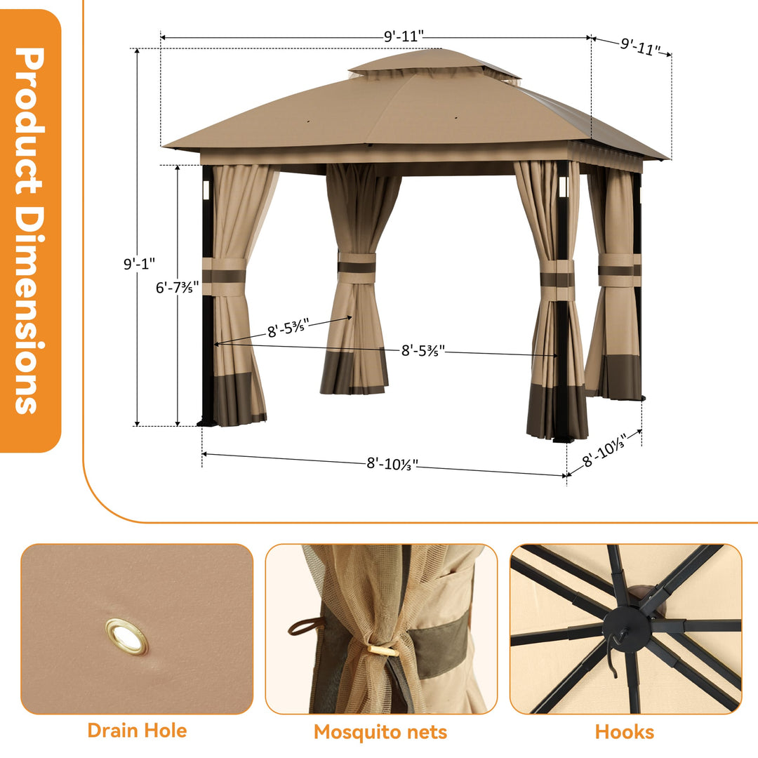 6'x11' Woodberry Pavillon mit Holzdecke und TV-Halterung