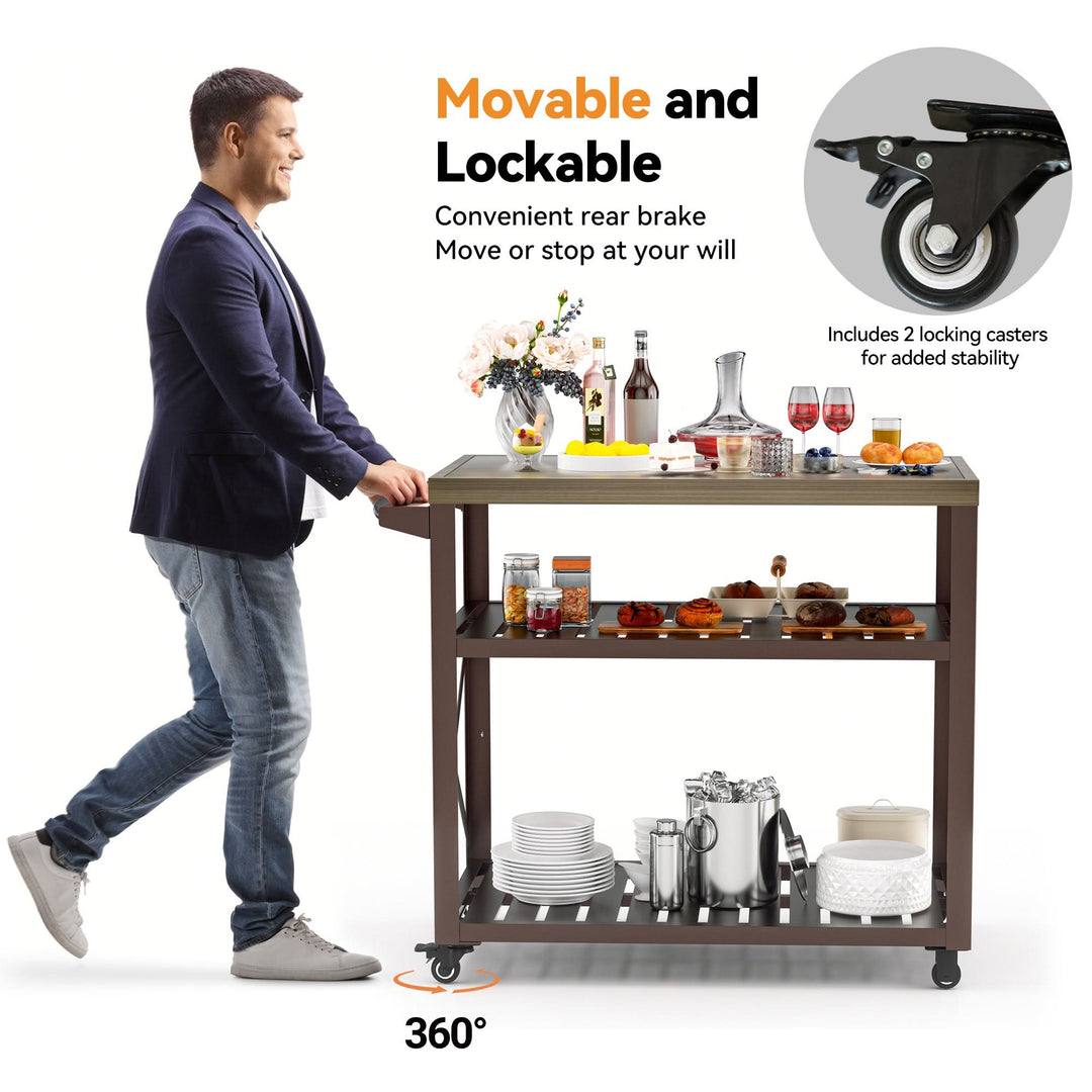 Grillwagen mit Arbeitsplatte in Holzoptik