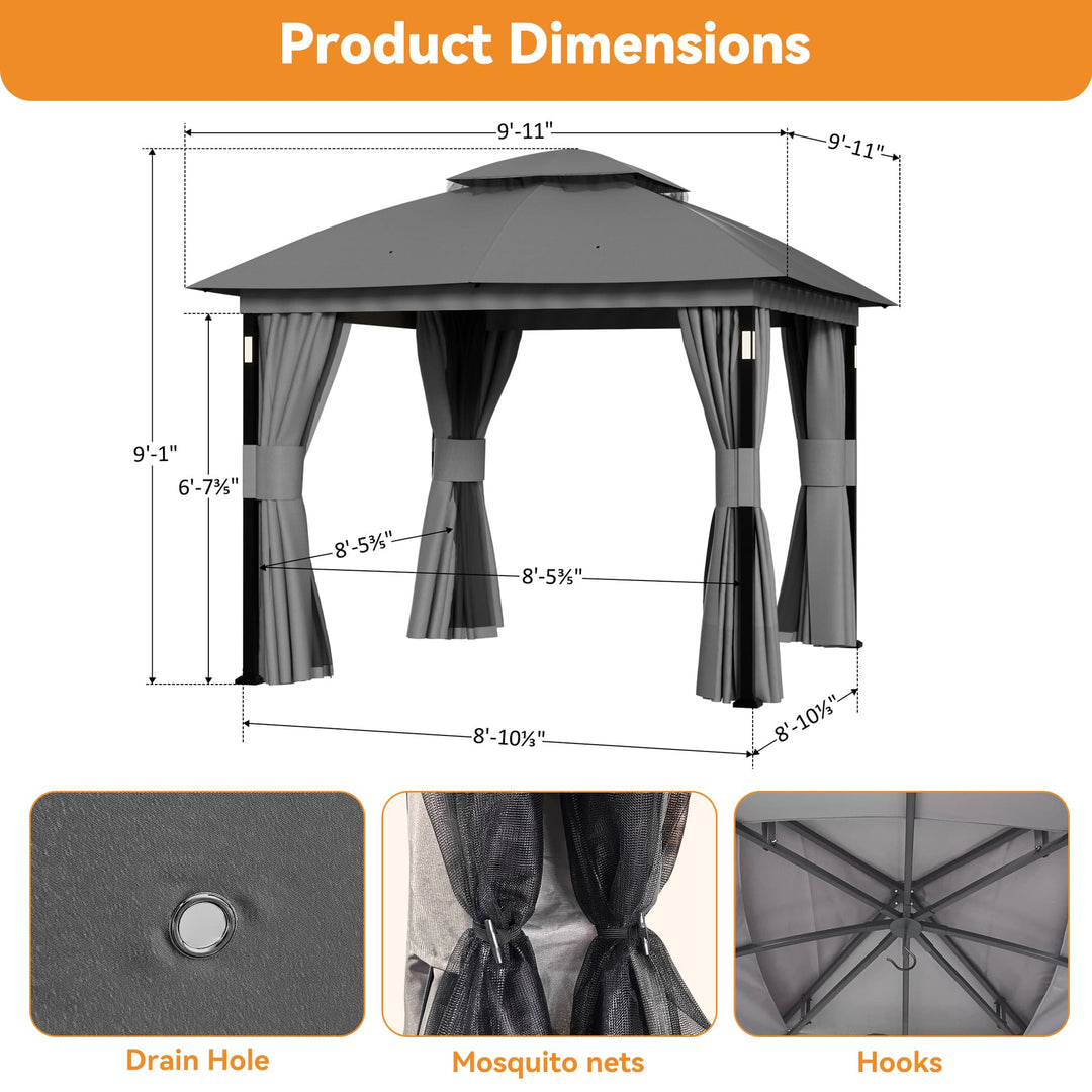 6'x11' Woodberry Pavillon mit Holzdecke und TV-Halterung