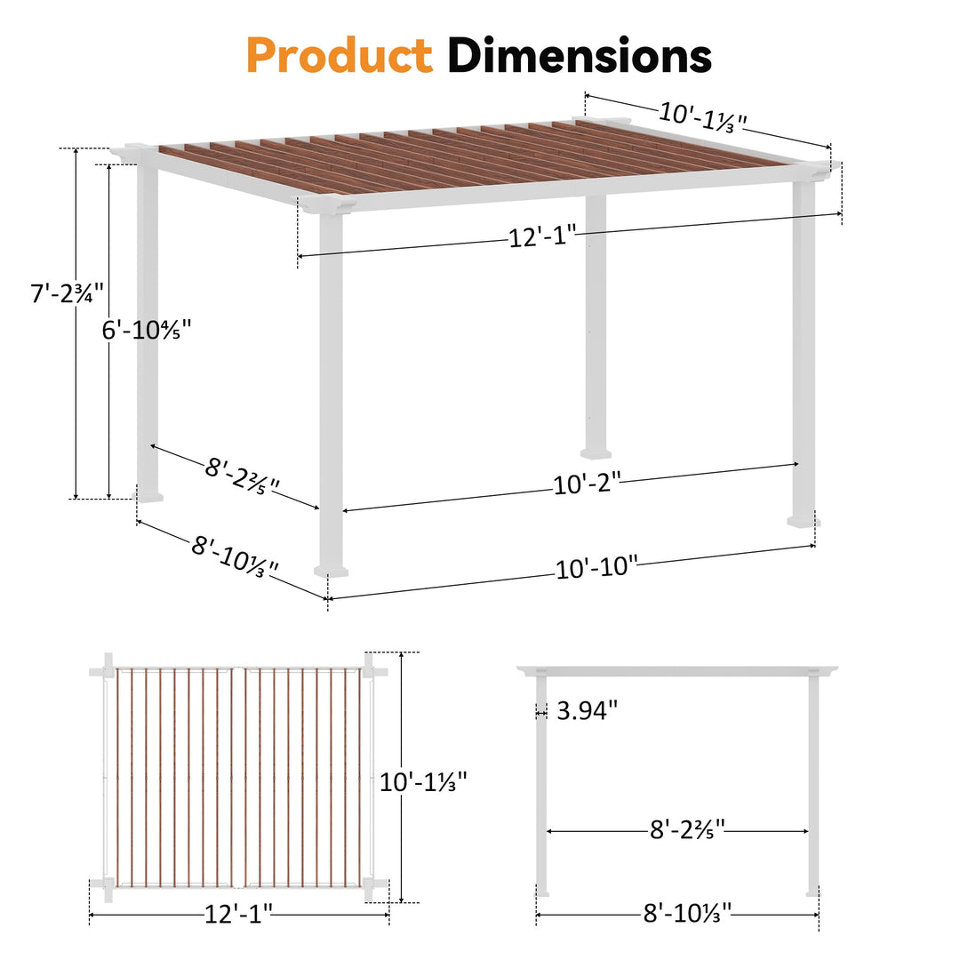 10'x12' Open Sky Metal Pergola with Wood Grain Finish