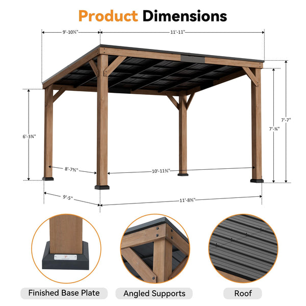 10'x12' Supreme Zedern-Hardtop-Pavillon mit schrägem Dach