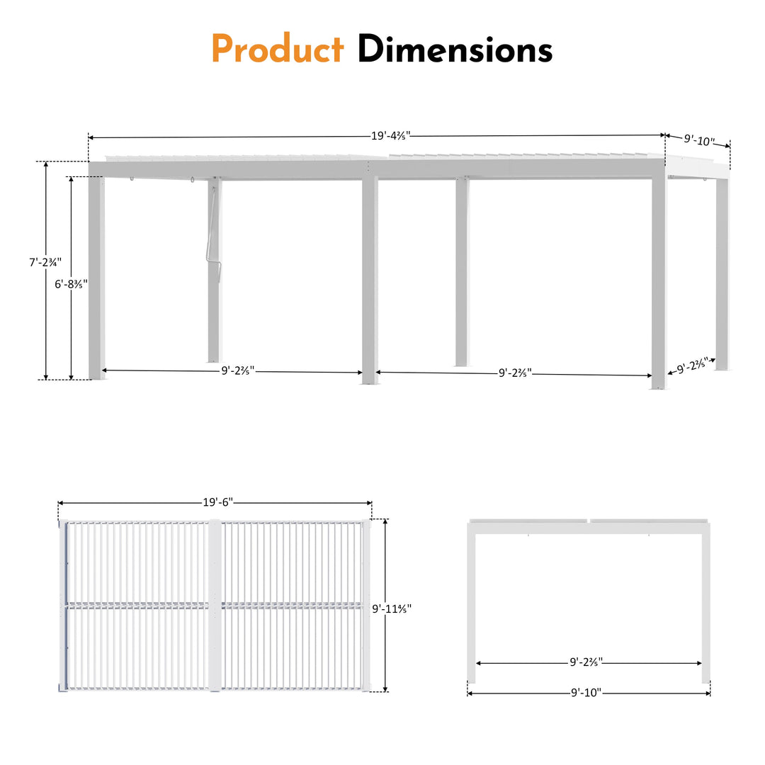 10'x20' Aurora Metall-Pergola mit verstellbaren Lamellen