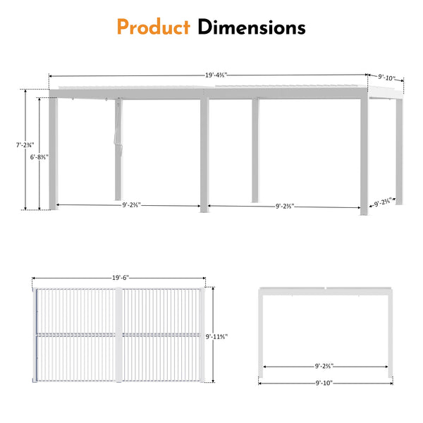 10'x20' Aurora Metal Pergola with Adjustable Louver