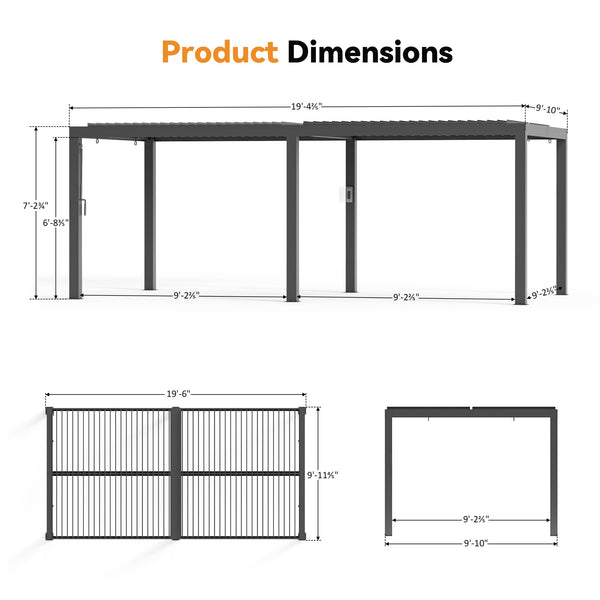 6 x 3 m große Aurora Metall-Pergola mit verstellbaren Lamellen (inkl. Vorhängen und Netzen)