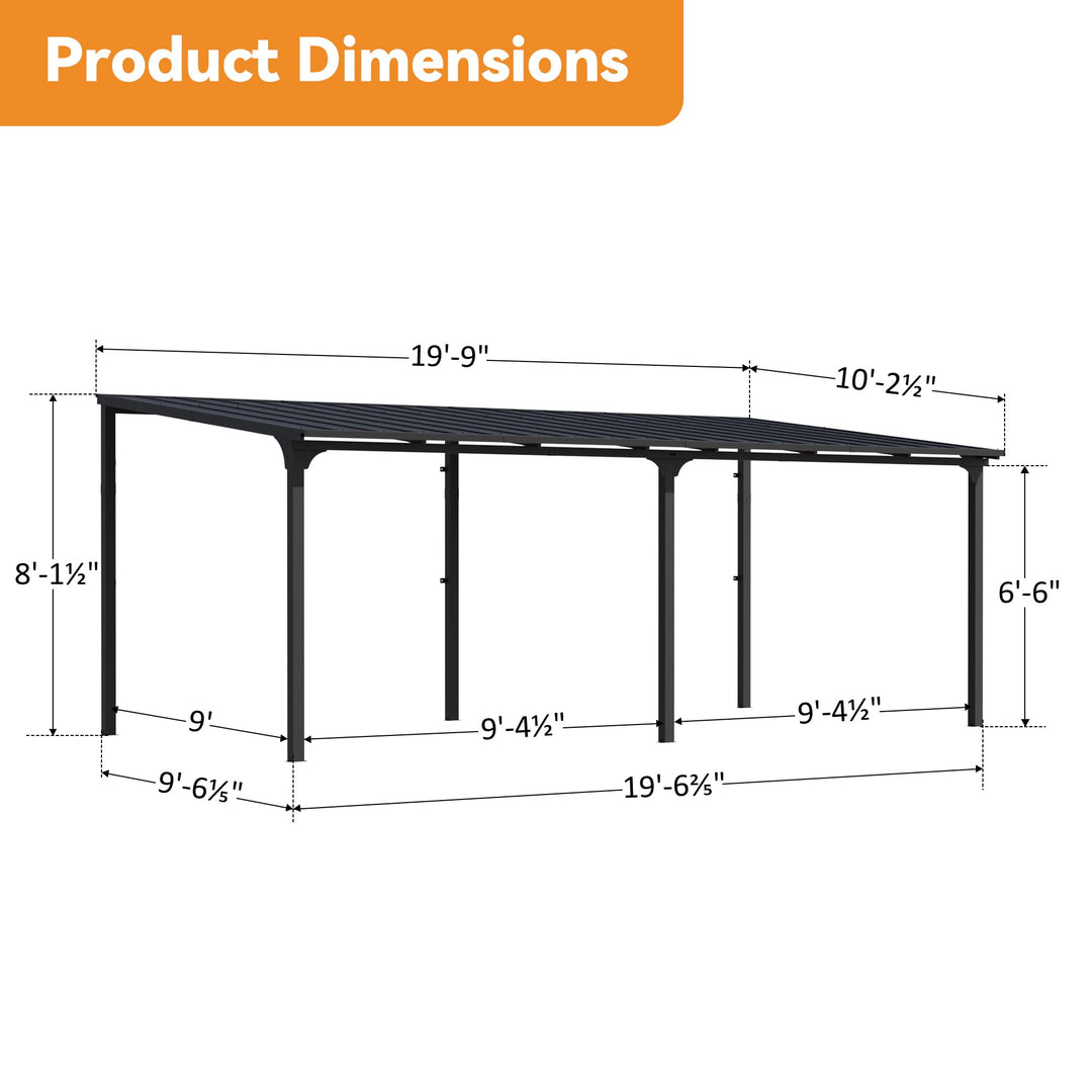 10'x20' StoneCreek Wall-mounted Lean to Hardtop Gazebo with Galvanized Steel Roof
