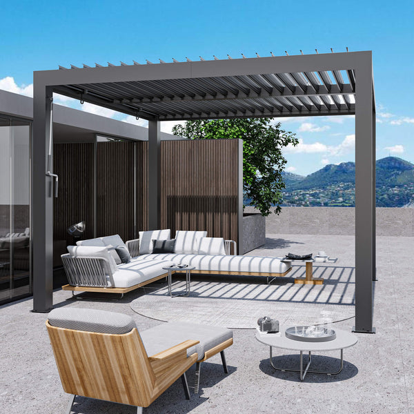10x10 Aurora Metall-Pergola mit verstellbaren Lamellen