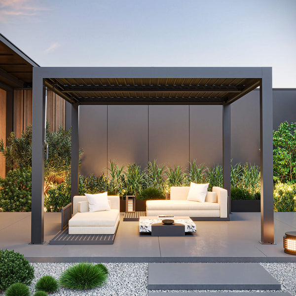 10x10 Aurora Metall-Pergola mit verstellbaren Lamellen
