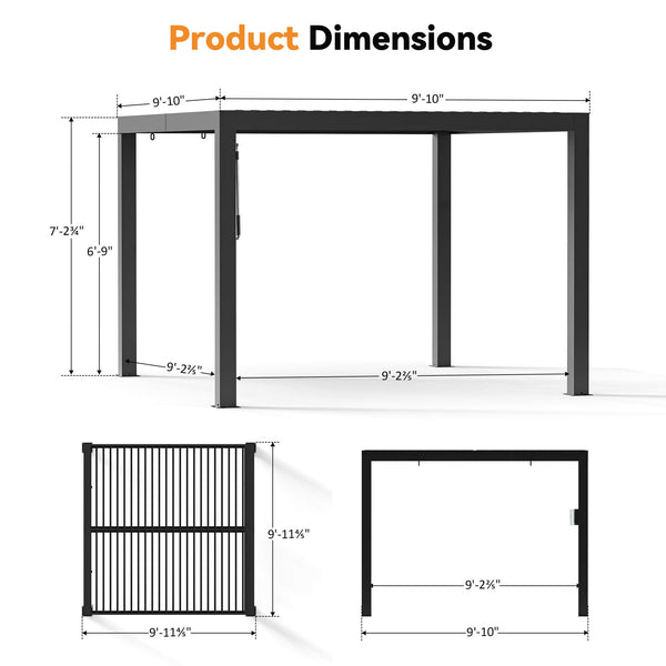 10x10 Aurora Metall-Pergola mit verstellbaren Lamellen