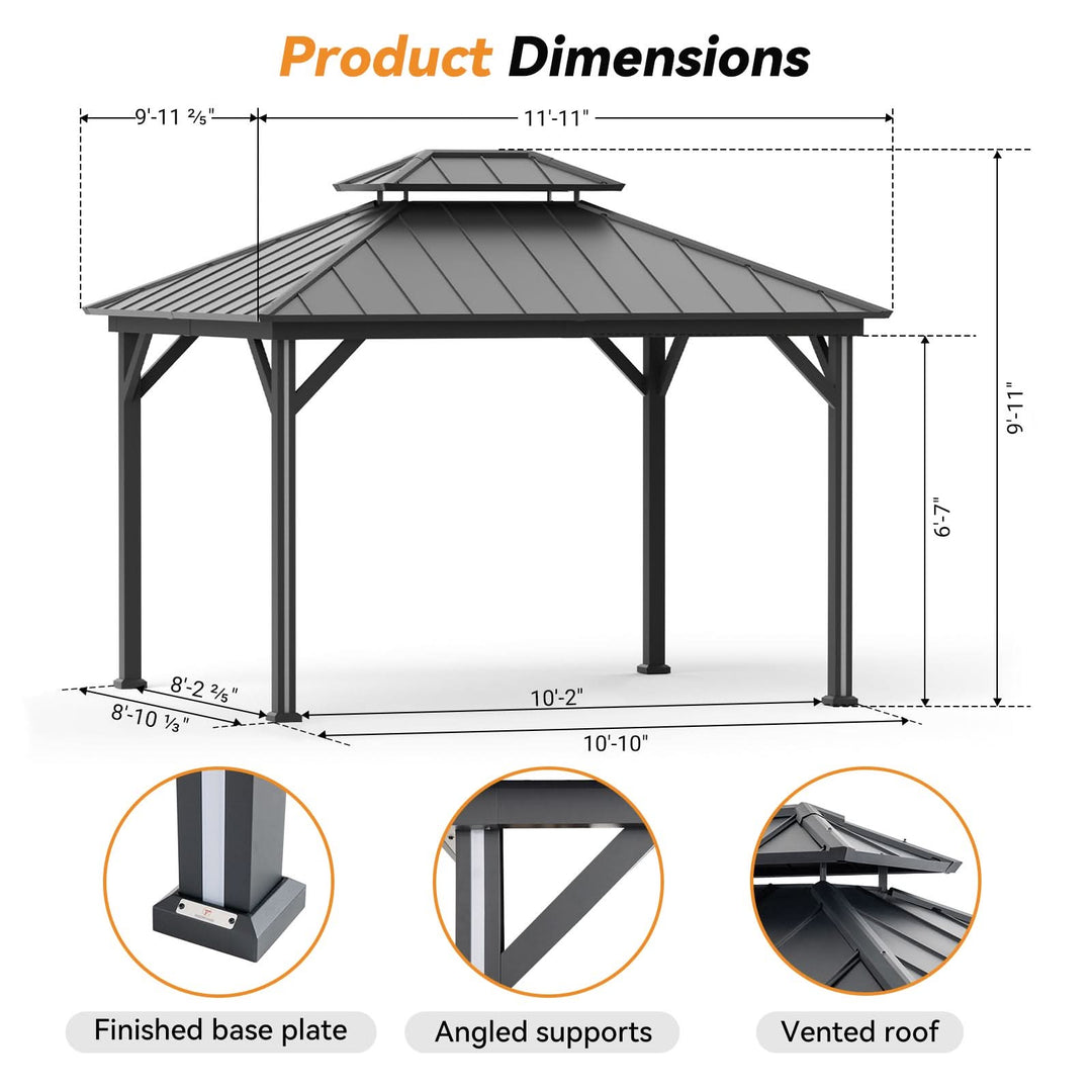 10'x12' Four Seasons Aluminum Hardtop Gazebo