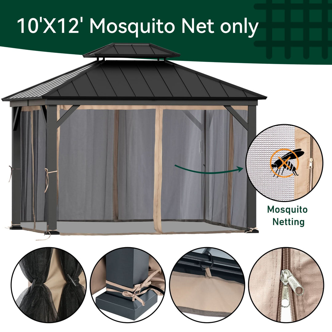 10'x12' Moskitonetz für Pavillon mit Zwei-Wege-Reißverschluss