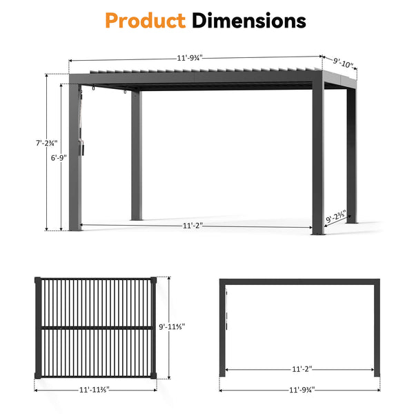 10'x12' Aurora Metall-Pergola mit verstellbaren Lamellen