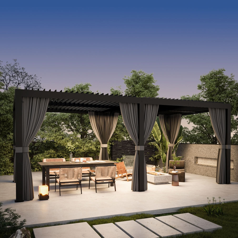 10'x20' Aurora Metal Pergola with Adjustable Louver (Curtains & Nettings Included)