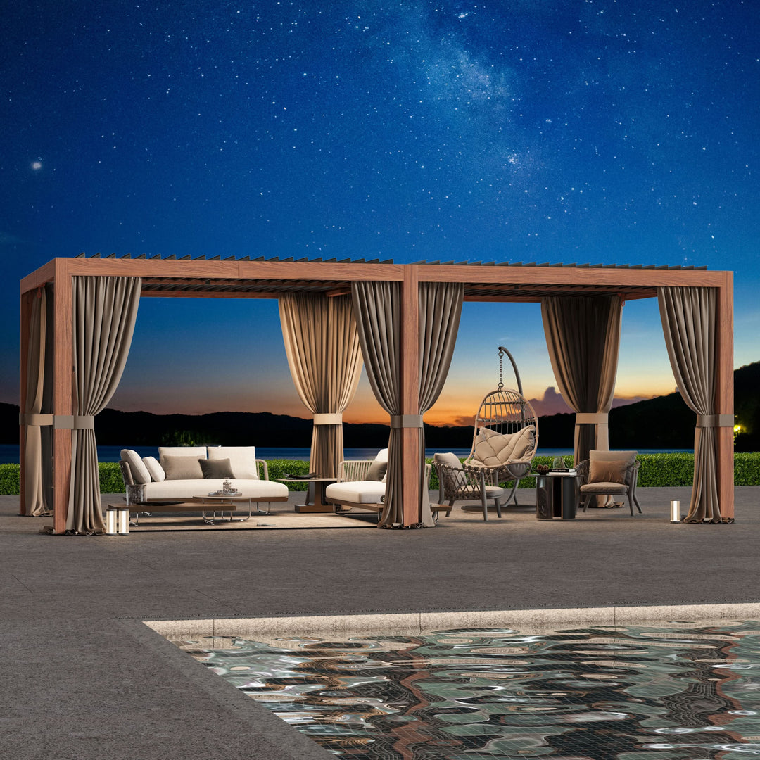 10'x20' Aurora Metal Pergola with Adjustable Louver (Curtains & Nettings Included)