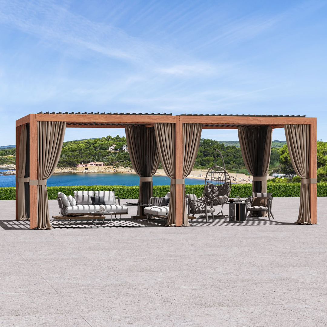 10'x20' Aurora Metal Pergola with Adjustable Louver (Curtains & Nettings Included)