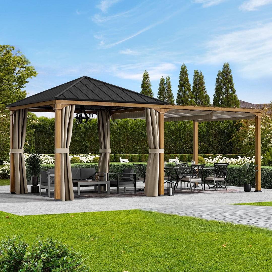 10'x20' Sunrise Coast Metal Hardtop Gazebo with Hybrid Pavilion + Pergola Design