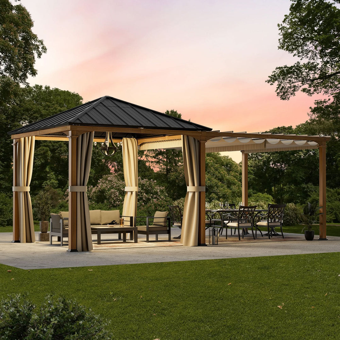 10'x20' Sunrise Coast Metal Hardtop Gazebo with Hybrid Pavilion + Pergola Design