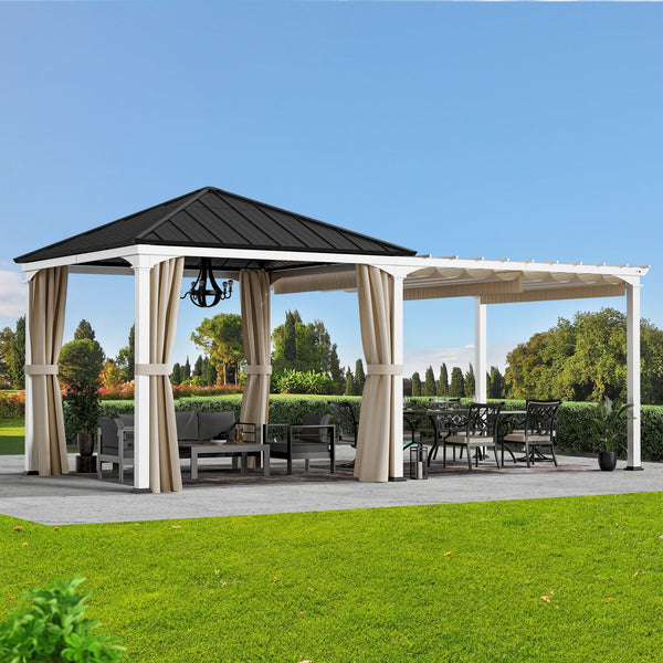 10'x20' Sunrise Coast Metall-Hardtop-Pavillon mit Hybrid-Pavillon + Pergola-Design