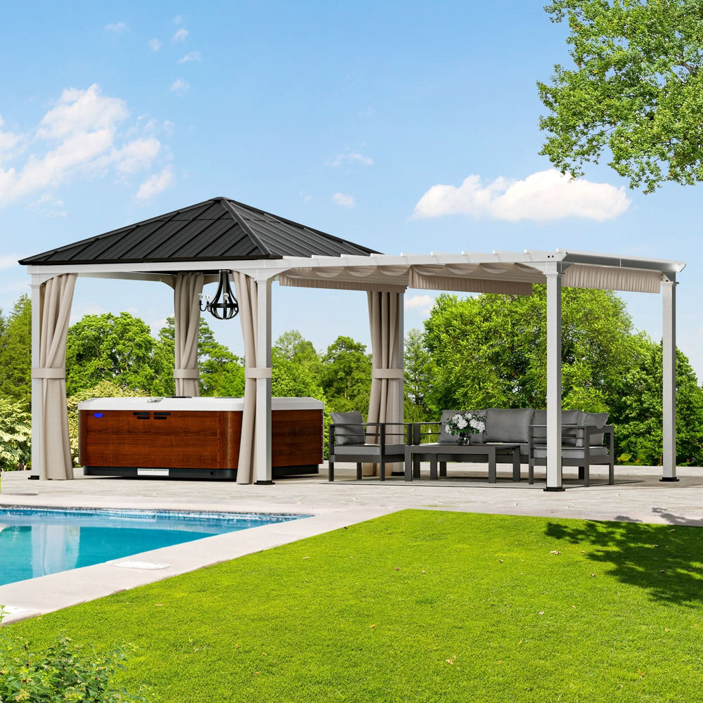 10'x20' Sunrise Coast Metall-Hardtop-Pavillon mit Hybrid-Pavillon + Pergola-Design