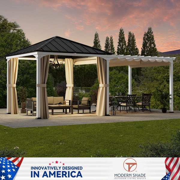 10'x20' Sunrise Coast Metall-Hardtop-Pavillon mit Hybrid-Pavillon + Pergola-Design