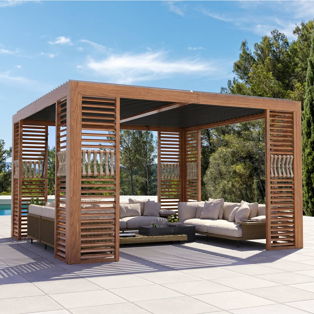 10x12 Fuß Open Sky Metallpergola mit Holzmaserung