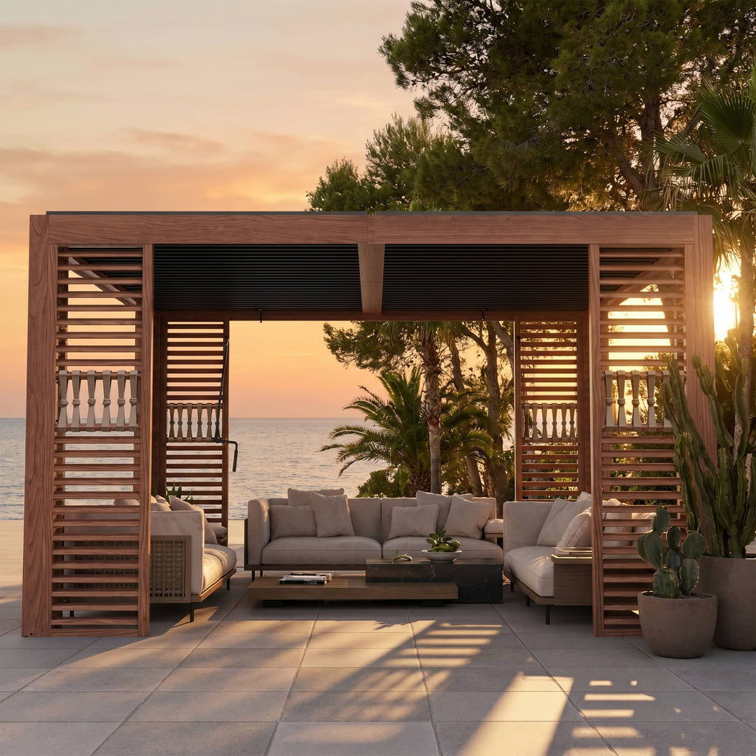 10x12 Fuß Open Sky Metallpergola mit Holzmaserung