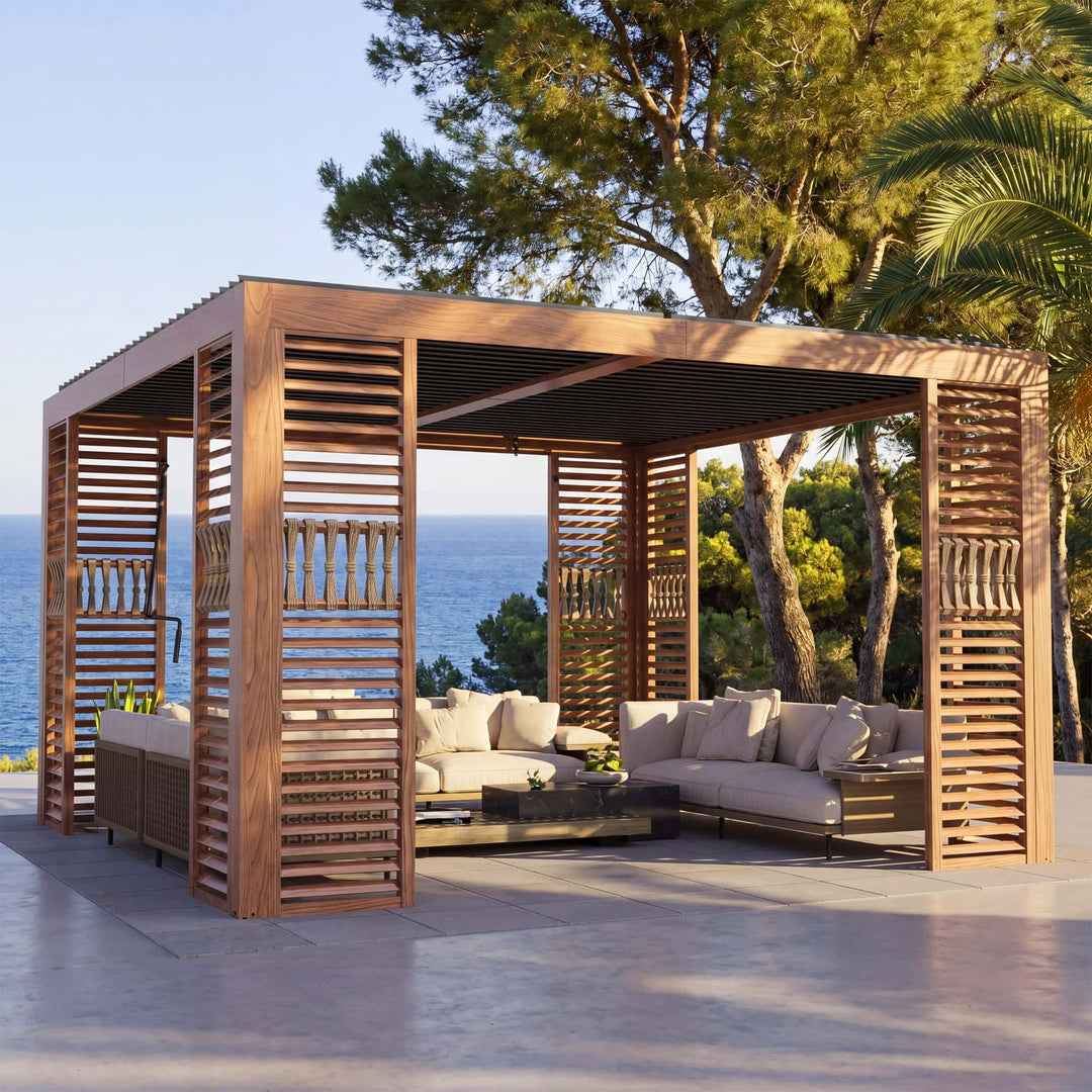 10x12 Fuß Open Sky Metallpergola mit Holzmaserung
