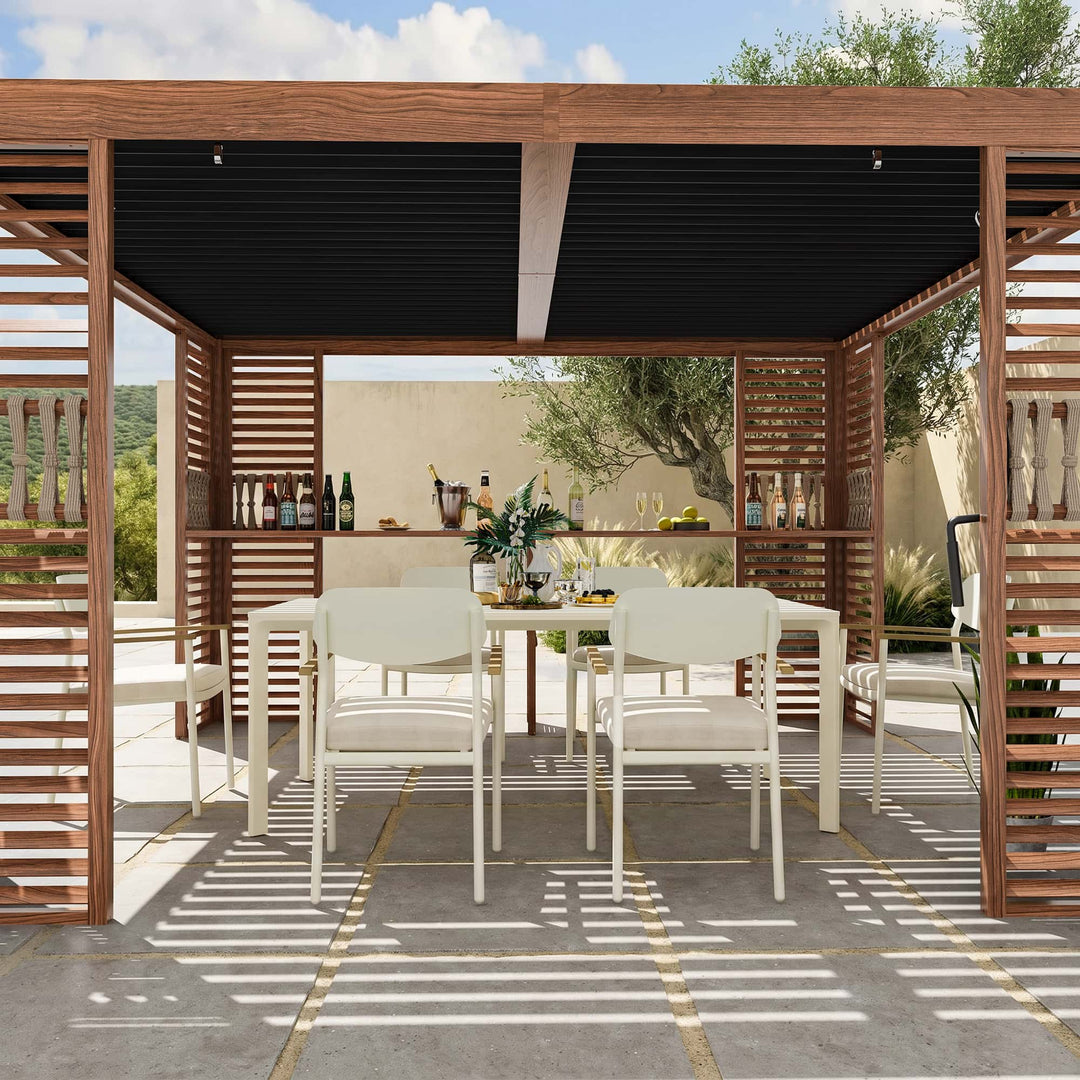 10x12 Fuß Open Sky Metallpergola mit Holzmaserung