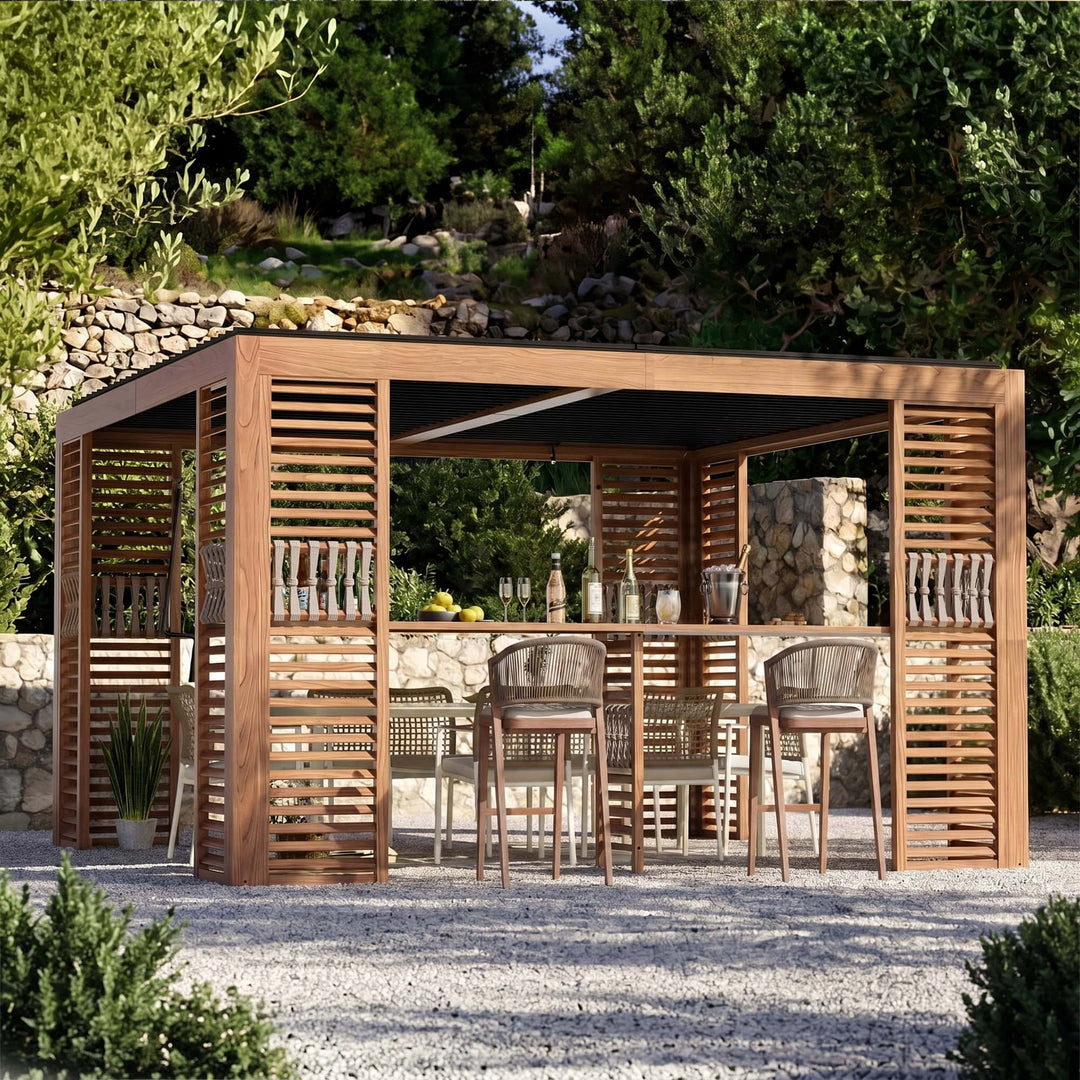 10x12 Fuß Open Sky Metallpergola mit Holzmaserung