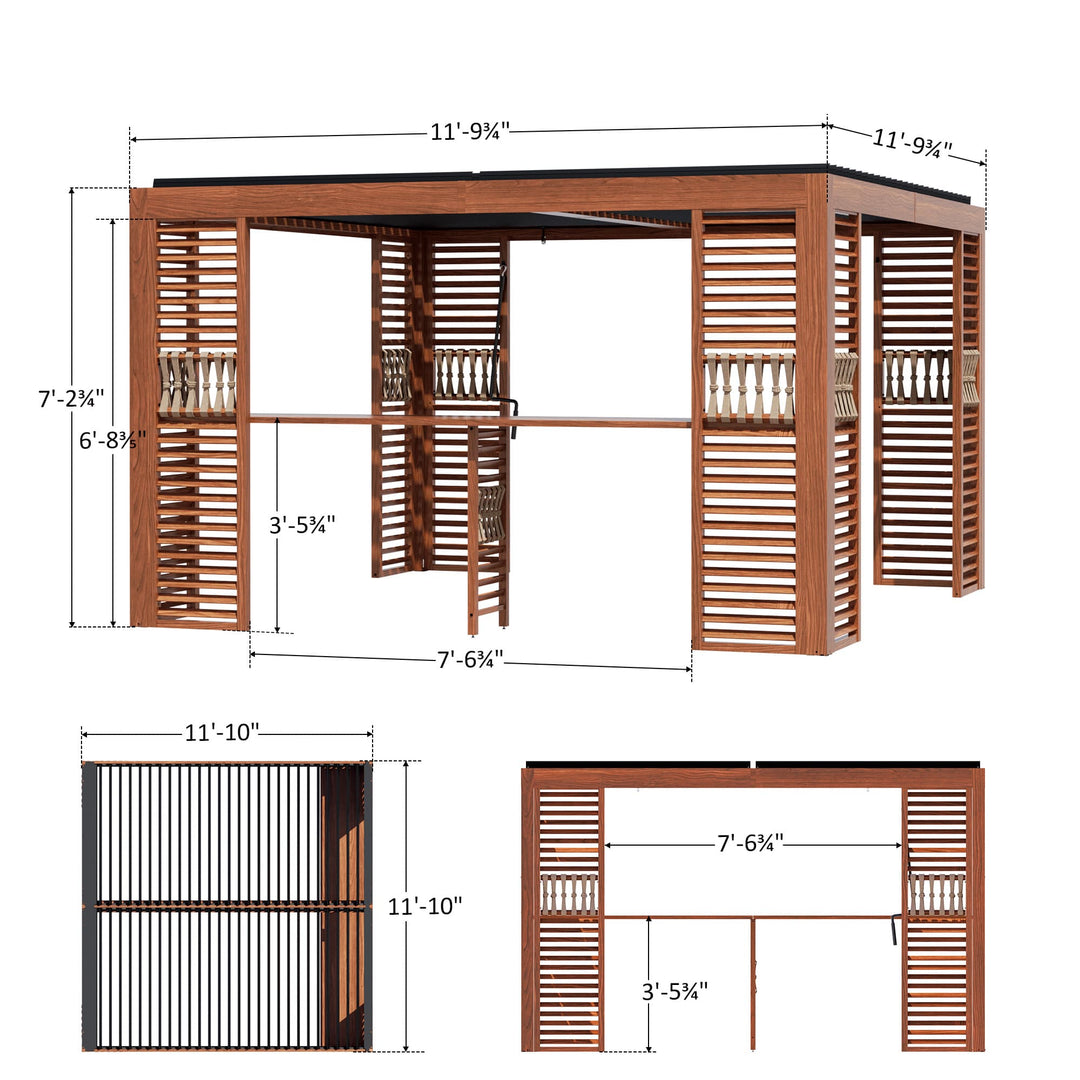 10x12 Fuß Open Sky Metallpergola mit Holzmaserung