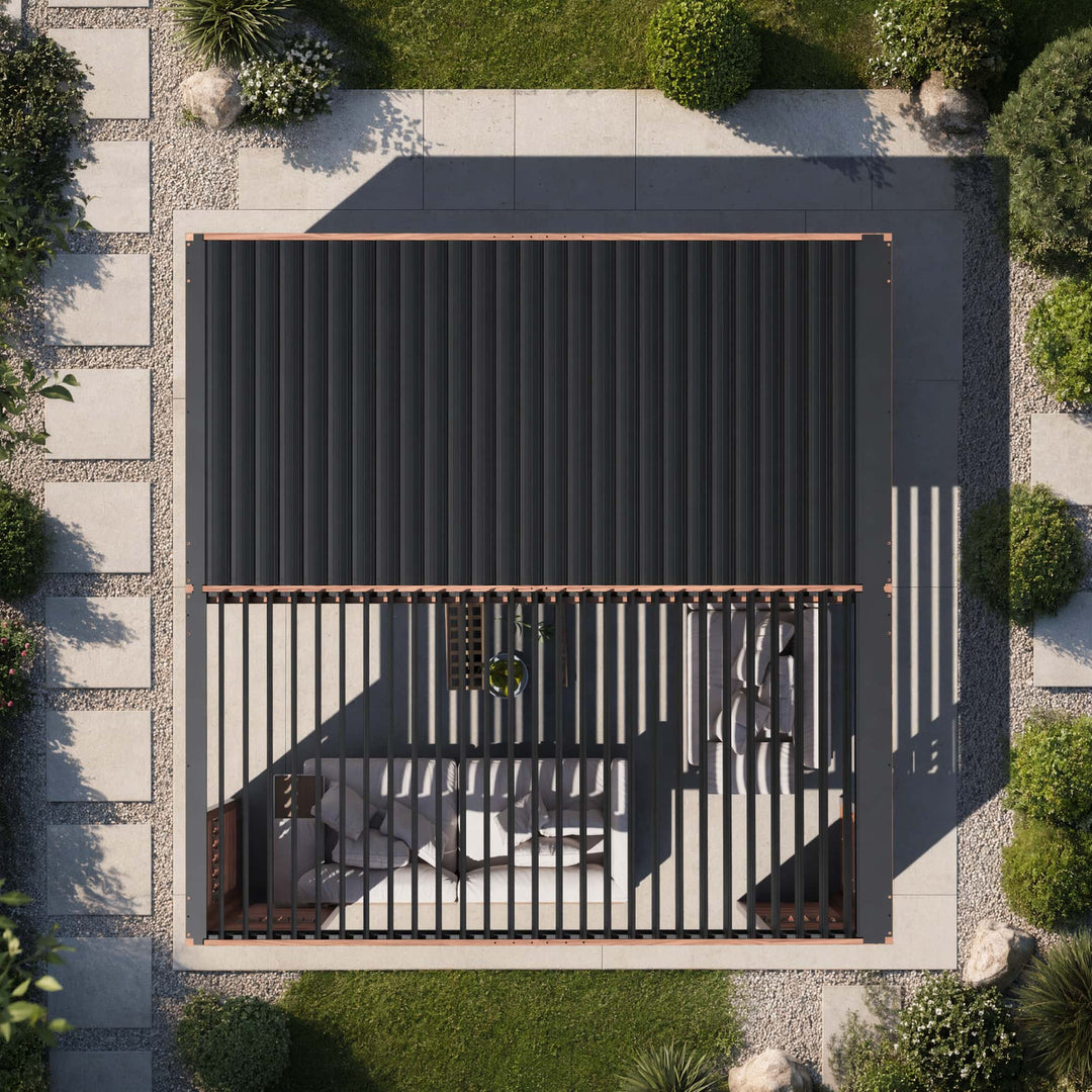 10x12 Fuß Open Sky Metallpergola mit Holzmaserung