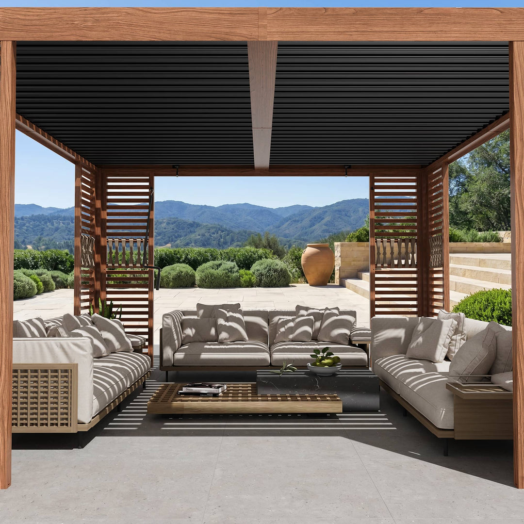10x12 Fuß Open Sky Metallpergola mit Holzmaserung