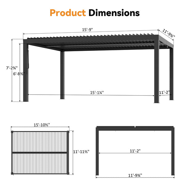 10'x12' Aurora Metall-Pergola mit verstellbaren Lamellen