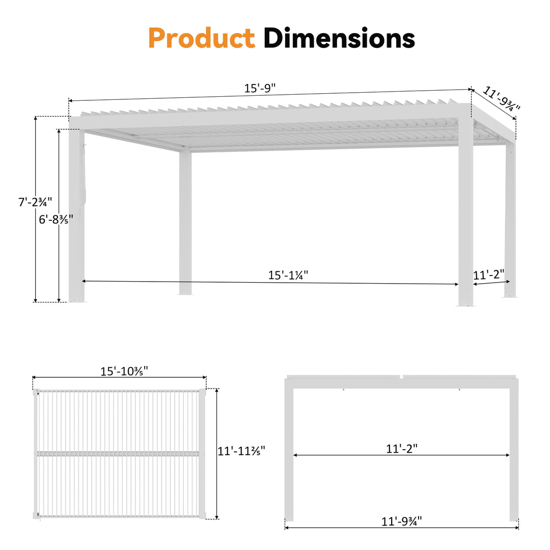 10'x12' Aurora Metall-Pergola mit verstellbaren Lamellen