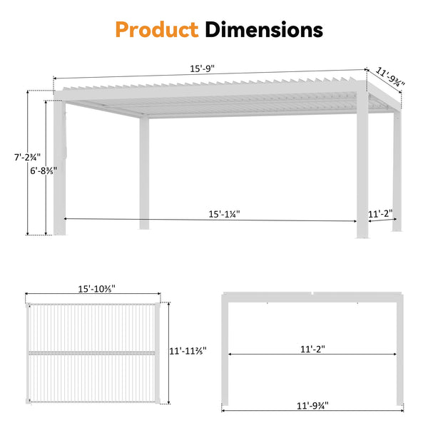 10'x12' Aurora Metall-Pergola mit verstellbaren Lamellen