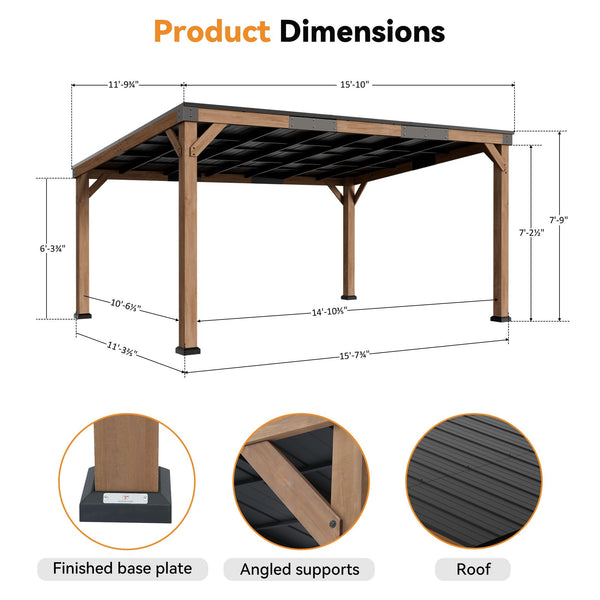 12'x16' Supreme Cedar Hardtop Gazebo mit Schrägdach