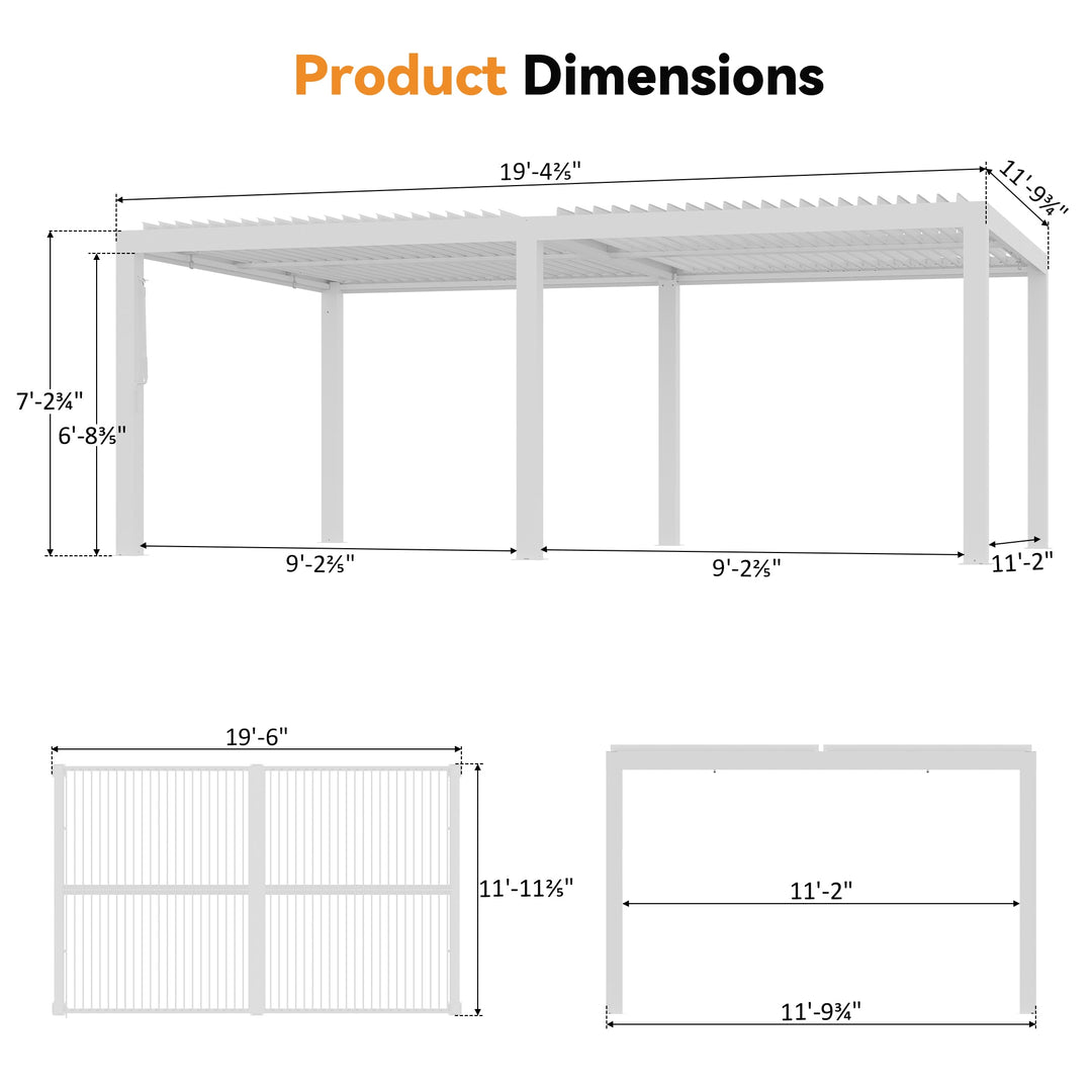 10'x12' Aurora Metall-Pergola mit verstellbaren Lamellen