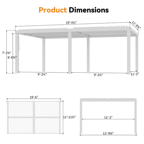 10'x12' Aurora Metall-Pergola mit verstellbaren Lamellen