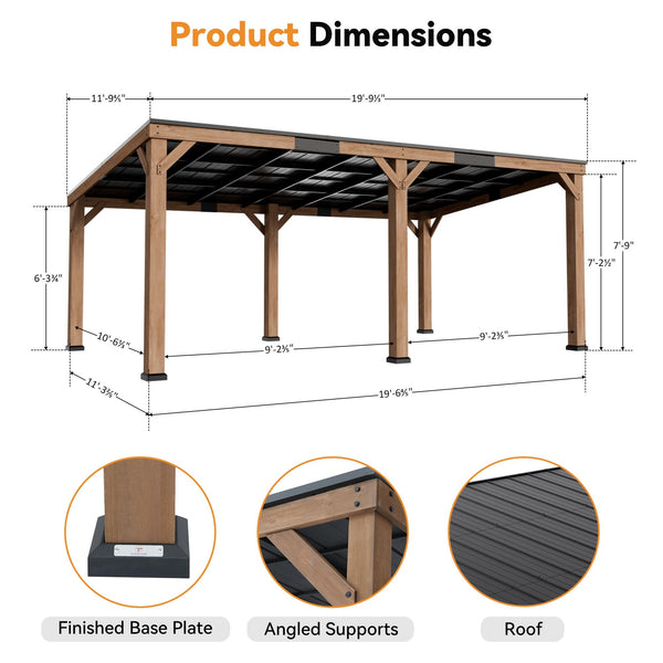 12x20 Fuß Supreme Hardtop-Gartenpavillon aus Zedernholz mit Schrägdach