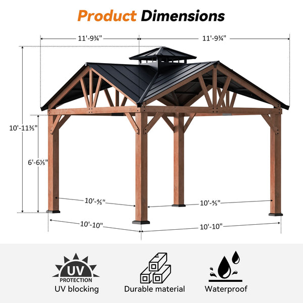 12'x12' Wedgewood Cedar Hardtop Gazebo with Gable Roof