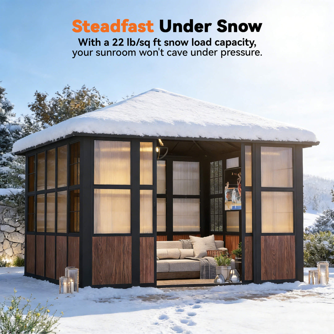 12'x12' Clario Solarium Hardtop Gazebo with Built-in TV Mount