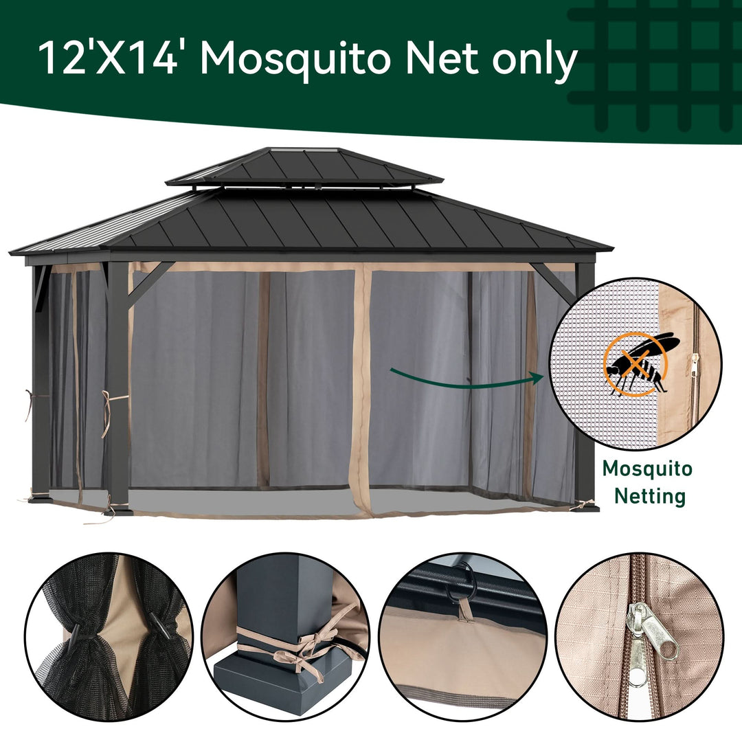 12'x14' Moskitonetz für Pavillon mit Zwei-Wege-Reißverschluss