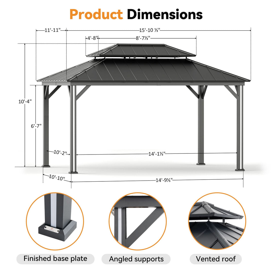 12'x16' Ganzjahres-Pavillon mit Aluminium-Hardtop