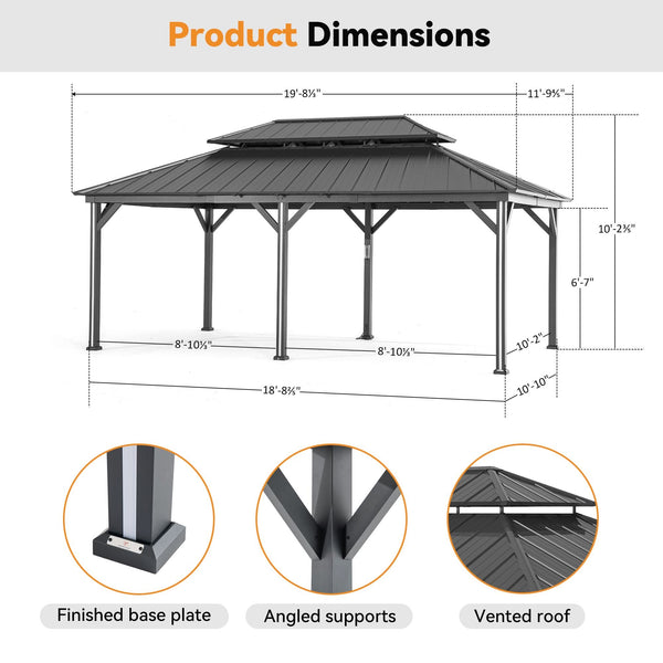 12'x20' Aluminium Pavillon mit Hardtop für alle Jahreszeiten