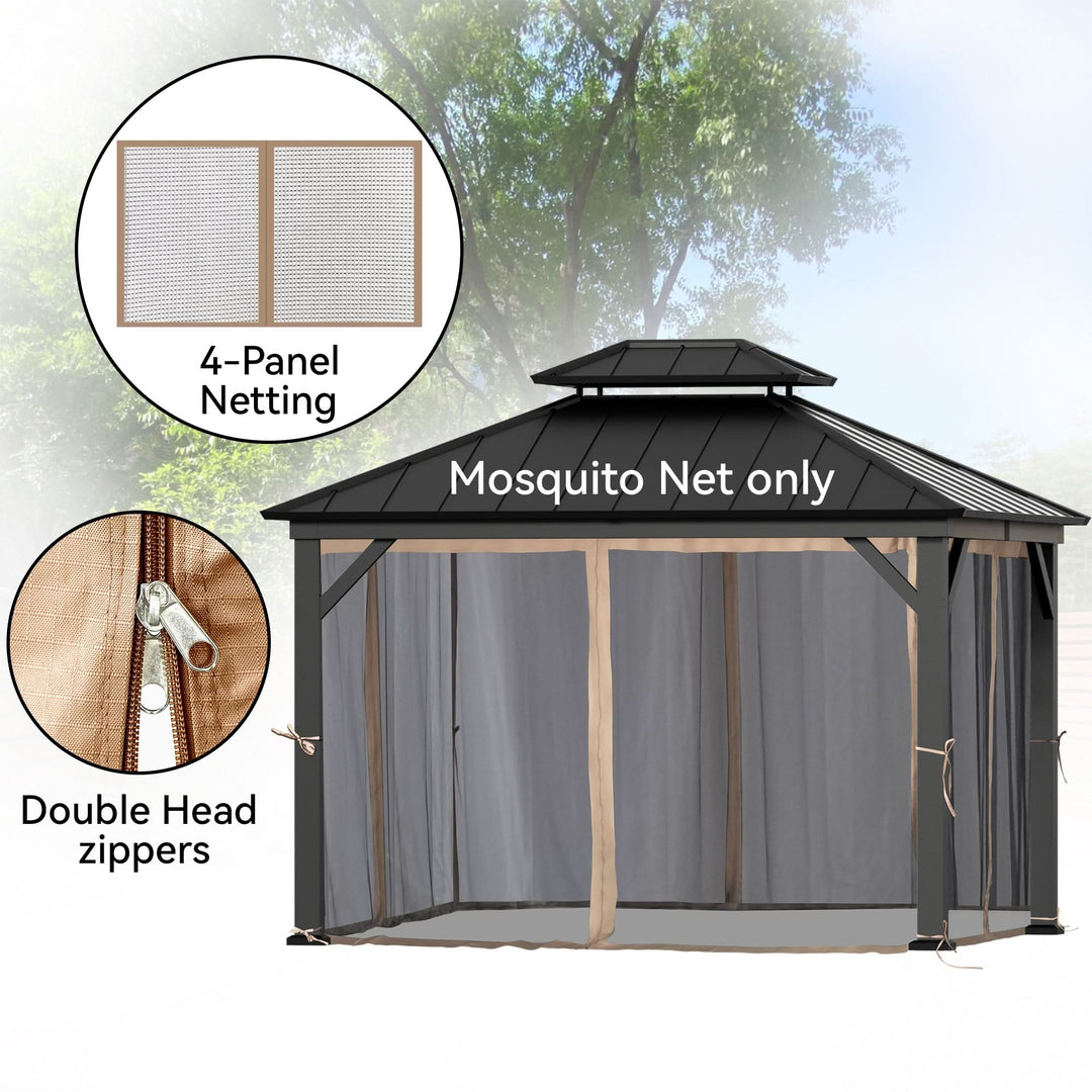 11'x13' Moskitonetz für Pavillon mit Zwei-Wege-Reißverschluss