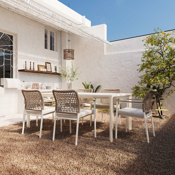 7-Piece Aluminum Outdoor Dining Set with Rope Chairs