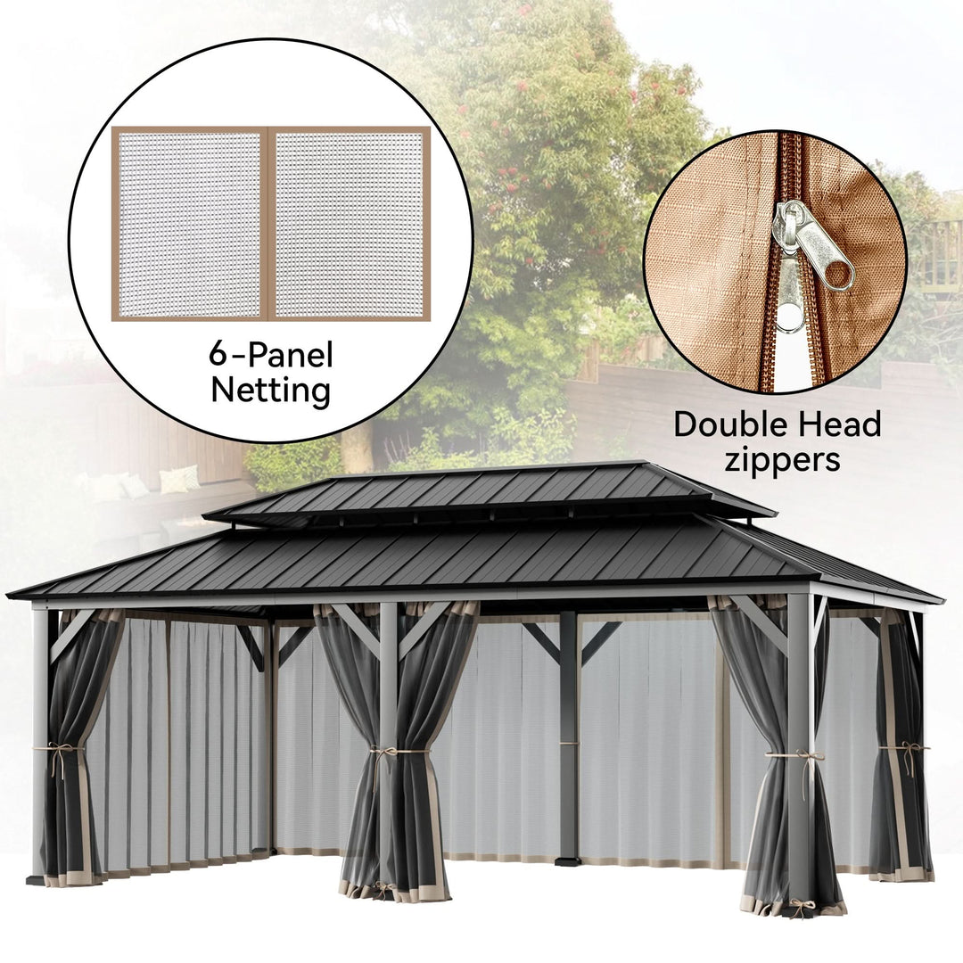 12'x24' Mosquito Netting for Gazebo with Two-way Zipper