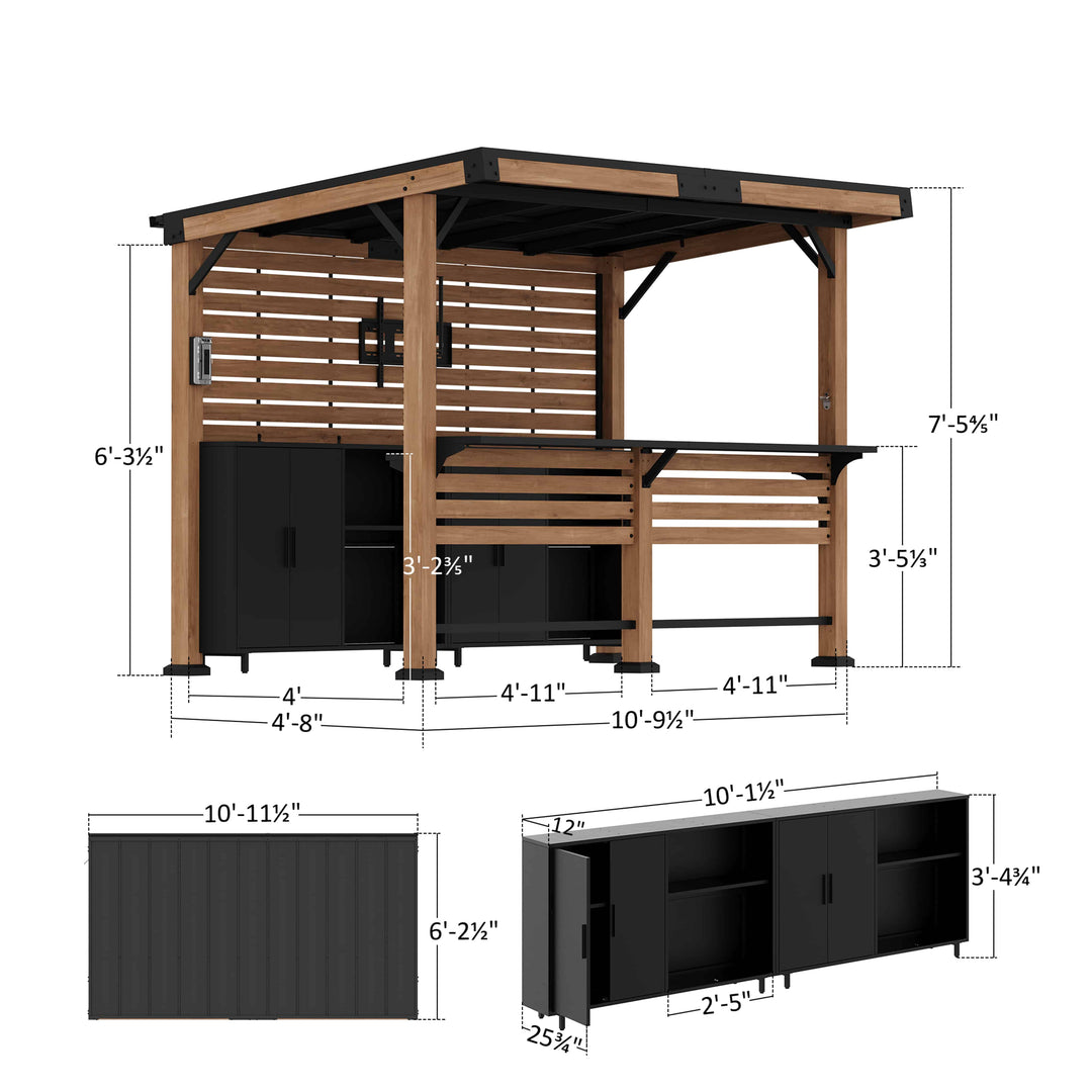 6'x11' Woodberry Pavillon mit Holzdecke und TV-Halterung