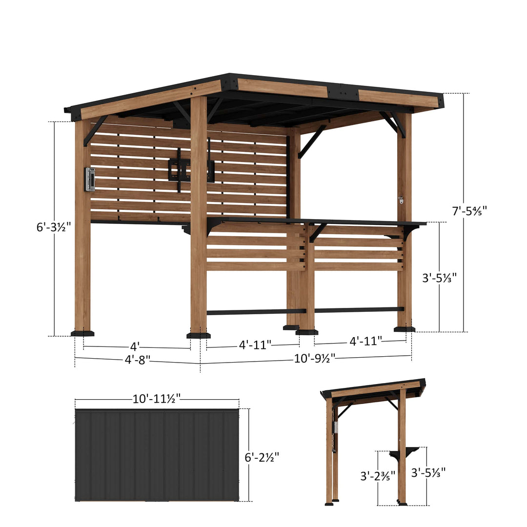 6'x11' Woodberry Pavillon mit Holzdecke und TV-Halterung