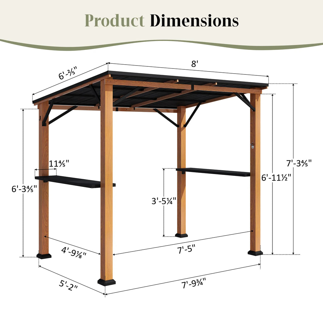 6'x11' Woodberry Pavillon mit Holzdecke und TV-Halterung